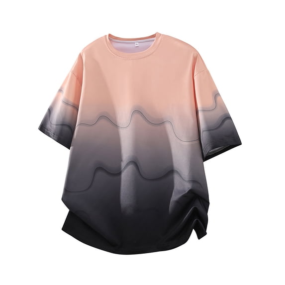 StSilkitty Men's Casual Short Sleeve T-Shirts Gradient Color Round Neck Tee Shirt Summer Lightweight Soft Tops