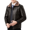 thumbnail image 1 of StSilkitty Men's Fleece Leather Jacket Winter Long Sleeve Full Zip up Collared Leather Jackets Coat with Pockets, 1 of 6