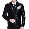 thumbnail image 1 of StSilkitty Men's Leather Jacket Solid Color Long Sleeve Full Zip up Collared Leather Jackets Coat with Pockets, 1 of 8