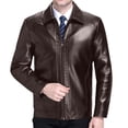 thumbnail image 1 of StSilkitty Men's Leather Jacket Solid Color Long Sleeve Full Zip up Collared Leather Jackets Coat with Pockets, 1 of 8