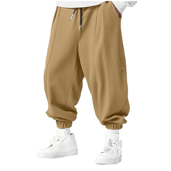 StSilkitty Men's Lightweight Casual Pants Solid Color Elastic Waist Drawstring Pant with Pockets Soft Comfy Tapered Trousers