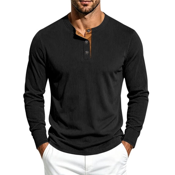 StSilkitty Men's Long Sleeve Shirts Lightweight Crewneck 3 Buttons T-Shirts Loose Casual Comfy Pullover Tops
