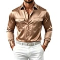 thumbnail image 1 of StSilkitty Men's Satin Shirts Long Sleeve Collared Button down Dress Shirt with Pockets Lightweight Business Casual Tops, 1 of 5
