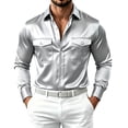thumbnail image 1 of StSilkitty Men's Satin Shirts Long Sleeve Collared Button down Dress Shirt with Pockets Lightweight Business Casual Tops, 1 of 5
