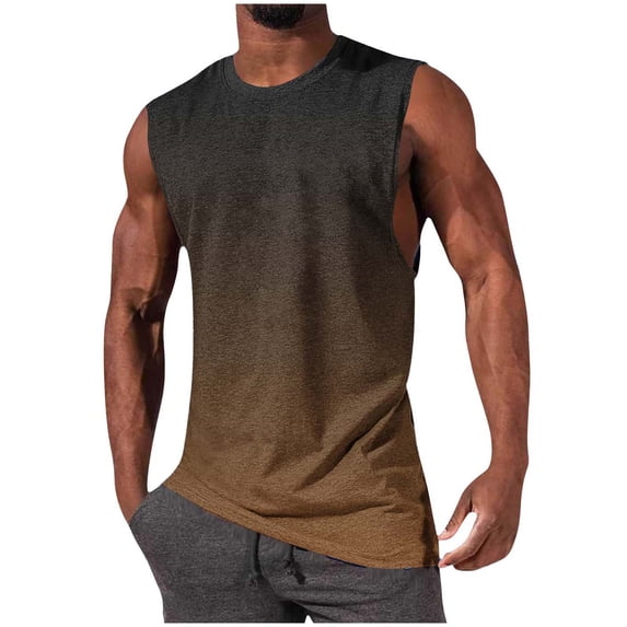StSilkitty Men's Sleeveless Workout Tank Tops Gradient Color Crew Neck Shirts Soft Breathable Athletic Running Tops
