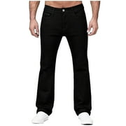 StSilkitty Mens Wide Leg Jeans Solid Color Lightweight Baggy Denim Pants Bell Bottom Trousers with Pocket