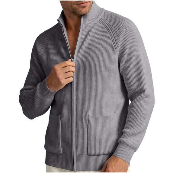StSilkitty Men's Zip up Jacket Long Sleeve Stand Collar Knitted Cardigan Sweater with Pocket Lightweight Fashion Coat