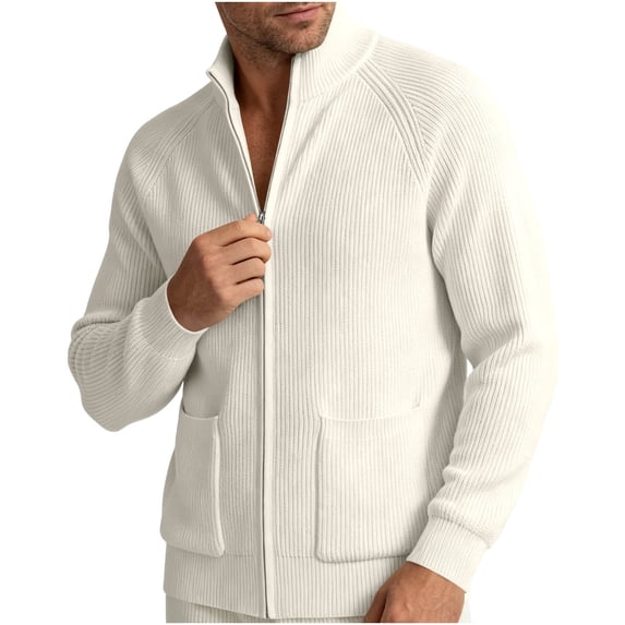 StSilkitty Men's Zip up Jacket Long Sleeve Stand Collar Knitted Cardigan Sweater with Pocket Lightweight Fashion Coat