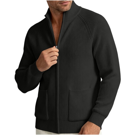 StSilkitty Men's Zip up Jacket Long Sleeve Stand Collar Knitted Cardigan Sweater with Pocket Lightweight Fashion Coat