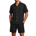 thumbnail image 1 of StSilkitty Mens 2 Piece Outfits Textured Short Sleeve Button down Shirts and Drawstring Shorts Sets Lightweight Soft Set, 1 of 6