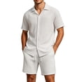 thumbnail image 1 of StSilkitty Mens 2 Piece Outfits Textured Short Sleeve Button down Shirts and Drawstring Shorts Sets Lightweight Soft Set, 1 of 9