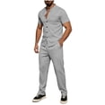thumbnail image 1 of StSilkitty Mens 2 Piece Set Short Sleeve Button down Shirts and Pants Outfits Summer Lightweight Soft Casual Sets, 1 of 5