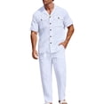 thumbnail image 1 of StSilkitty Mens 2 Piece Sets Solid Color Short Sleeve Button down Collared Shirts and Pants Outfits with Pockets Lightweight Casual Set, 1 of 8
