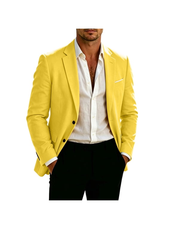 Mens Casual Blazer Long Sleeve Lapel Collar 2 Buttons Suit Jacket with Pocket Business Casual Sport Coat