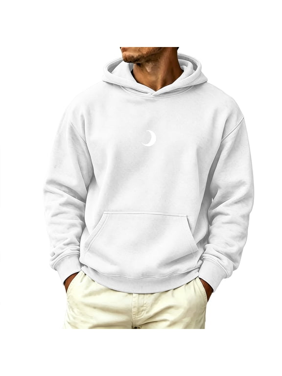 Mens Casual Hoodies Printed Solid Color Long Sleeve Hooded T-Shirts with Pocket Lightweight Comfy Sweatshirt