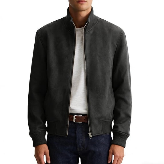 StSilkitty Mens Casual Jacket Full Zip Long Sleeve Band Collar Jackets Solid Color Soft Comfy Outerwear Coat