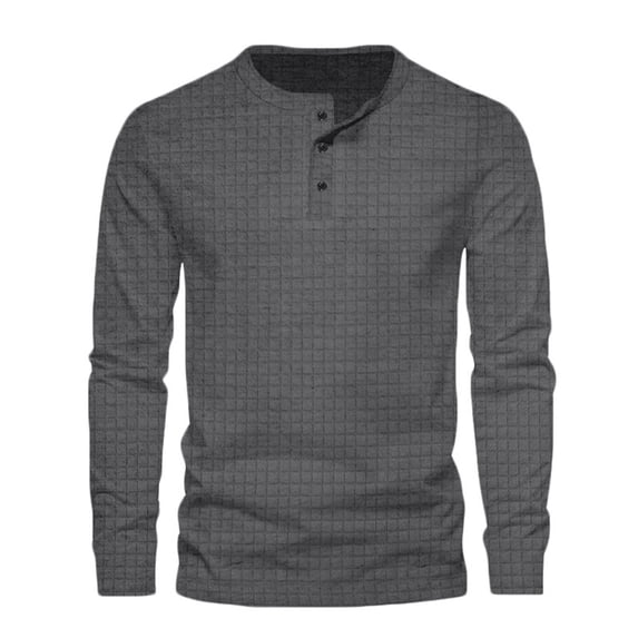 StSilkitty Mens Casual Shirts Textured Solid Color Long Sleeve Crewneck 3 Buttons T-Shirt Lightweight Soft Tops