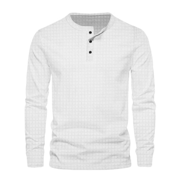 StSilkitty Mens Casual Shirts Textured Solid Color Long Sleeve Crewneck 3 Buttons T-Shirt Lightweight Soft Tops