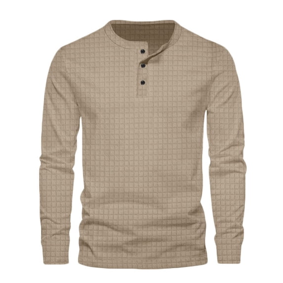 StSilkitty Mens Casual Shirts Textured Solid Color Long Sleeve Crewneck 3 Buttons T-Shirt Lightweight Soft Tops