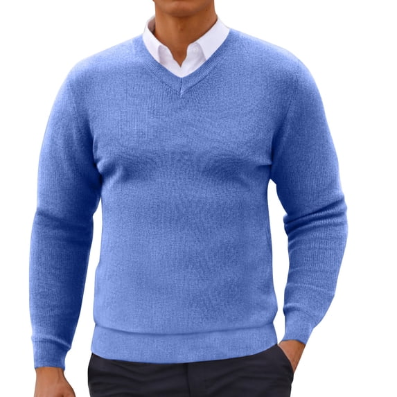 StSilkitty Mens Casual Sweater Fall Winter Solid Color Long Sleeve V Neck Sweaters Lightweight Soft Comfy Tops