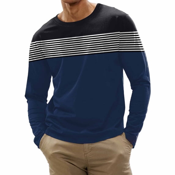 StSilkitty Mens Casual T-Shirts Color Block Long Sleeve Crewneck Tee Shirt Lightweight Soft Comfy Breathable Tops