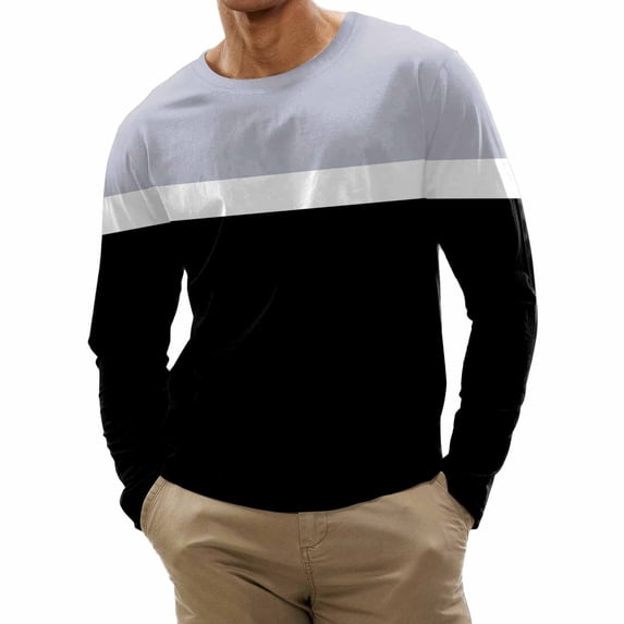 StSilkitty Mens Casual T-Shirts Color Block Long Sleeve Crewneck Tee Shirt Lightweight Soft Comfy Breathable Tops