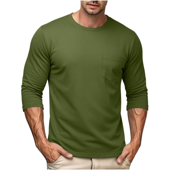 StSilkitty Mens Casual T-Shirts Solid Color 3/4 Sleeve Crewneck Tees with Pocket Lightweight Breathable Tops