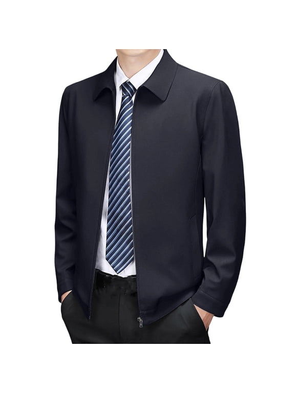 Mens Dress Jacket Lightweight Business Casual Jackets with Pockets Long Sleeve Full Zip Collared Golf Jackets