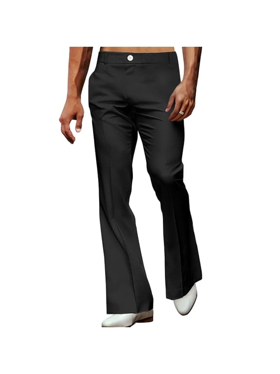 Mens Flare Dress Pants Elastic Waist Bell Bottom Trousers Business Casual Flared Pants with Pockets