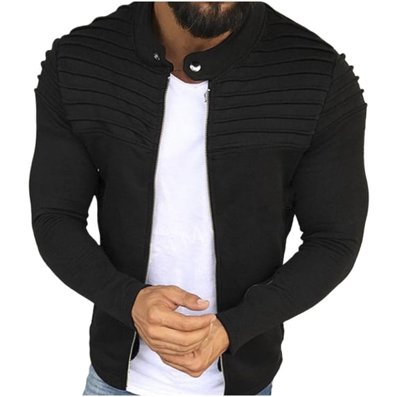 StSilkitty Mens Full Zip Cardigan Solid Color Long Sleeve Pleated Sweater Jacket Fall Winter Casual Fashion Sweaters Coat