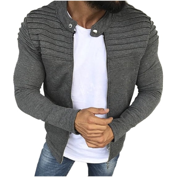 StSilkitty Mens Full Zip Cardigan Solid Color Long Sleeve Pleated Sweater Jacket Fall Winter Casual Fashion Sweaters Coat