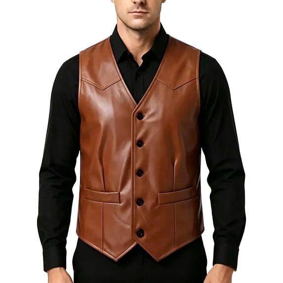 StSilkitty Mens Leather Vest Sleeveless V Neck Button down Waistcoat with Pockets Fall Winter Lightweight Fashion Outerwear