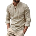 thumbnail image 1 of StSilkitty Mens Long Sleeve Shirts Linen Lace up V Neck T-Shirts Solid Color Lightweight Casual Pullover Tops, 1 of 6