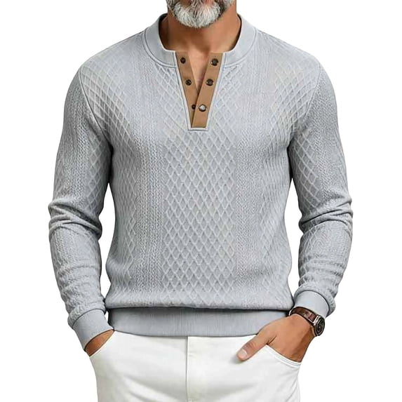 StSilkitty Mens Long Sleeve Sweatshirts Textured Crew Neck Button Sweatshirt Lightweight Fashion Pullover Shirts
