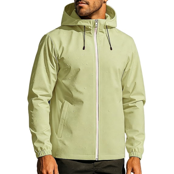 StSilkitty Mens Rain Jacket Windbreaker Waterproof Hiking Fishing Hooded Jacket Solid Color Long Sleeve Full Zip Raincoat