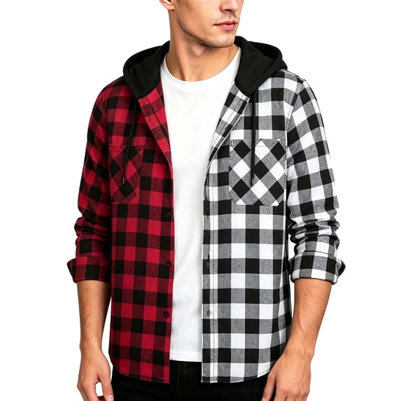 StSilkitty Mens Shirt Jacket Plaid Long Sleeve Button down Hooded Shacket with Pocket Lightweight Casual Fashion Coat