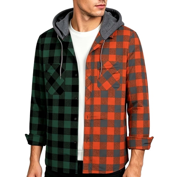StSilkitty Mens Shirt Jacket Plaid Long Sleeve Button down Hooded Shacket with Pocket Lightweight Casual Fashion Coat