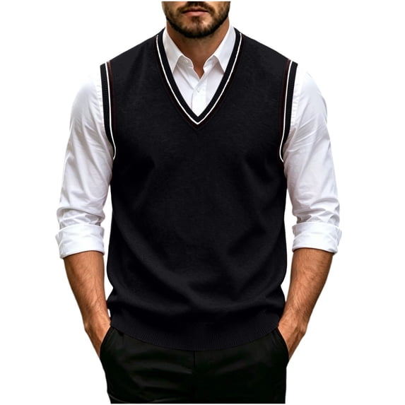 StSilkitty Mens Sleeveless Sweater Vest Solid Color Lightweight V Neck Pullover Knit Sweater Vests Fall Winter Casual Waistcoat