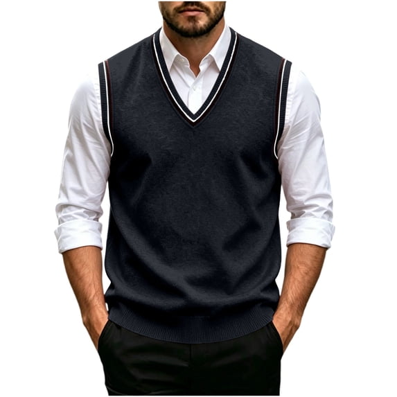 StSilkitty Mens Sleeveless Sweater Vest Solid Color Lightweight V Neck Pullover Knit Sweater Vests Fall Winter Casual Waistcoat