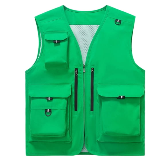 StSilkitty Mens Sleeveless Vest Solid Color Quick Dry V Neck Zip up Cargo Waistcoat with Multi Pockets Outdoor Hiking Vest