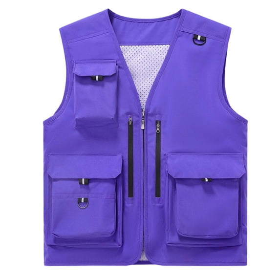 StSilkitty Mens Sleeveless Vest Solid Color Quick Dry V Neck Zip up Cargo Waistcoat with Multi Pockets Outdoor Hiking Vest