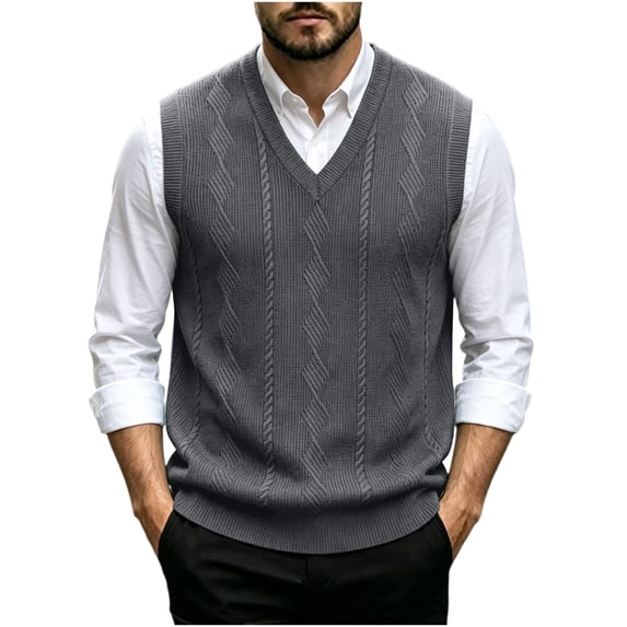StSilkitty Mens Sweater Vest Sleeveless V Neck Cable Knit Sweater Vests Fall Winter Lightweight Casual Pullover Tops