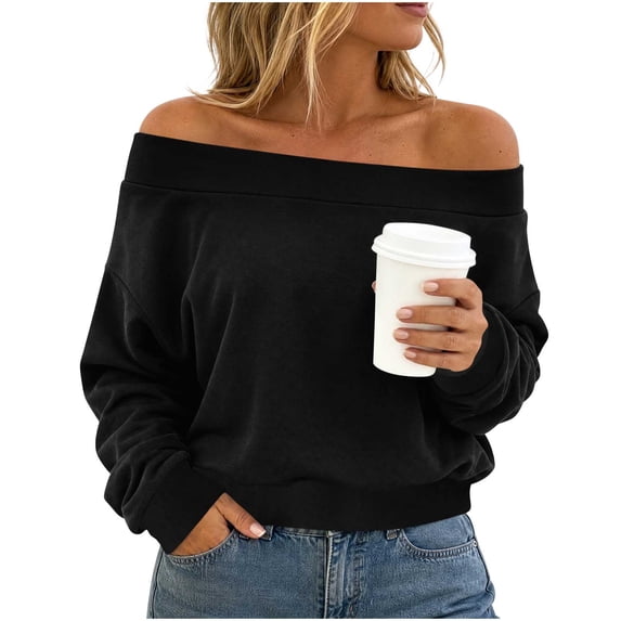 StSilkitty Off the Shoulder Sweatshirt for Womens Loose Casual Long Sleeve Sweatshirts Lightweight Comfy Pullover Tops