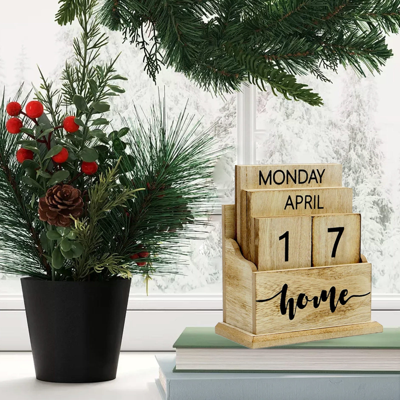 StSilkitty Perpetual Wooden Calendar Desk Decor Countdown Board Home ...