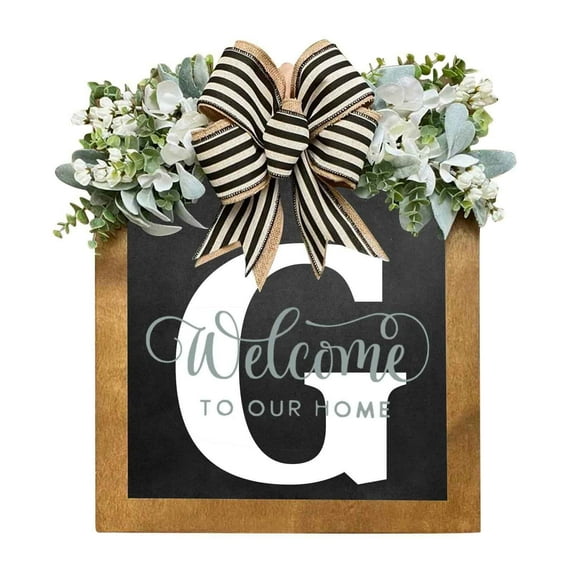 StSilkitty Personalized Last Name Wooden Wreath Sign for Year Round Front Door Decoration Suit for Weddings,Holidays,Anniversaries Housewarming Gifts