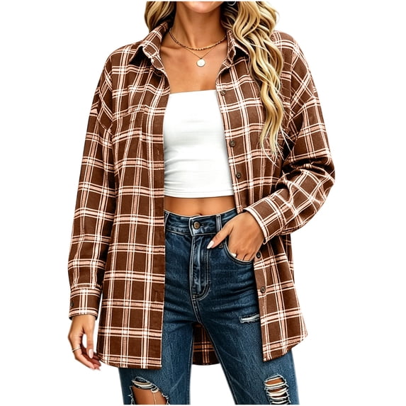 StSilkitty Plaid Shirt Jacket for Womens Long Sleeve Collared Casual Shacket Lightweight Comfy Fashion Tops
