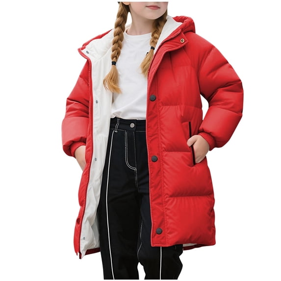 StSilkitty Puffer Jacket for Boys Girls Solid Color Long Sleeve Button down Hoodies Winter Fuzzy Warm Coat with Pockets