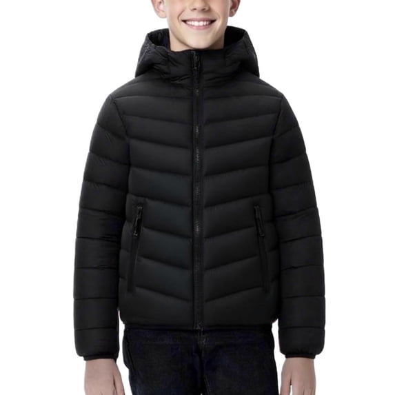StSilkitty Puffer Jacket for Boys Girls Zip up Long Sleeve Hooded Jacket with Pockets Fall Winter Warm Outerwear
