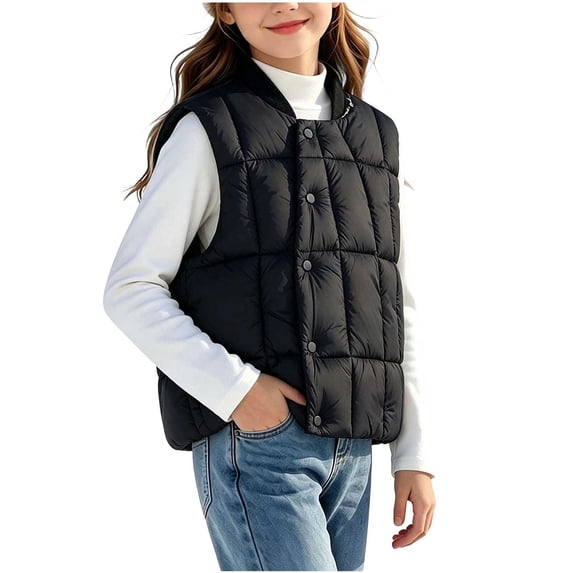 StSilkitty Puffer Vest for Boys Girls Sleeveless Crew Neck Button down Jacket Vests with Pockets Winter Outdoor Warm Outerwear