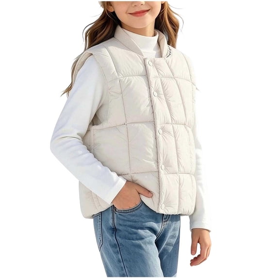 StSilkitty Puffer Vest for Boys Girls Sleeveless Crew Neck Button down Jacket Vests with Pockets Winter Outdoor Warm Outerwear